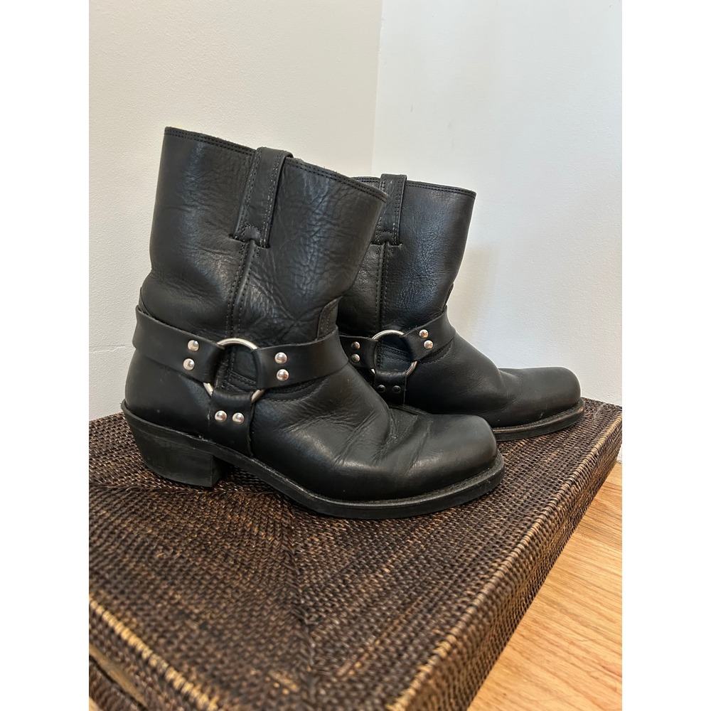Frye Harness 8R Shearling Lined Boots Womens 10 Black Leather Biker Moto